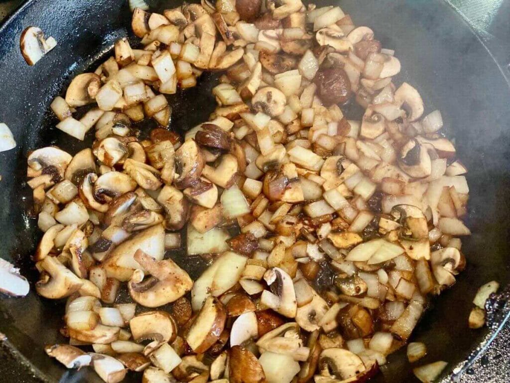 Sautéing onions, mushrooms and garlic