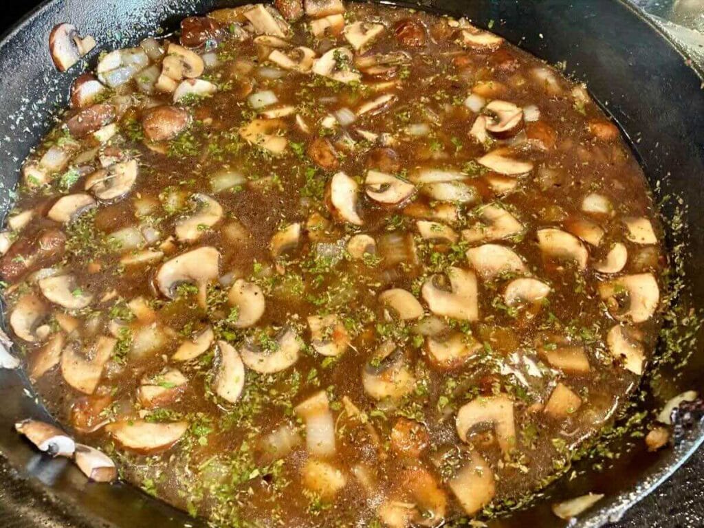 Mushroom sauce in cast iron skillet