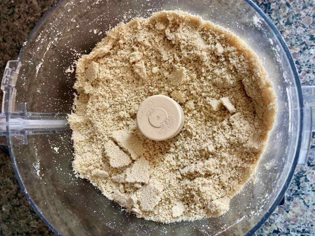 Ground cashews in a food processor.