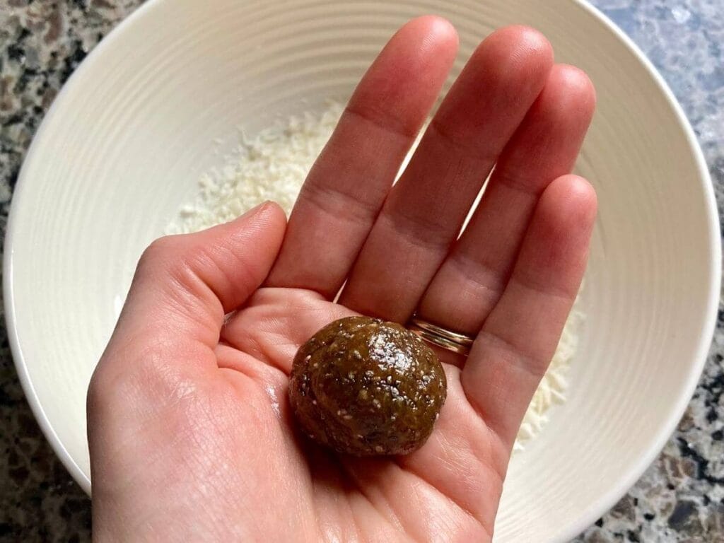 Hand holding ball of dough.