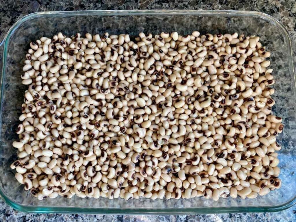 Beans in a glass baking dish.