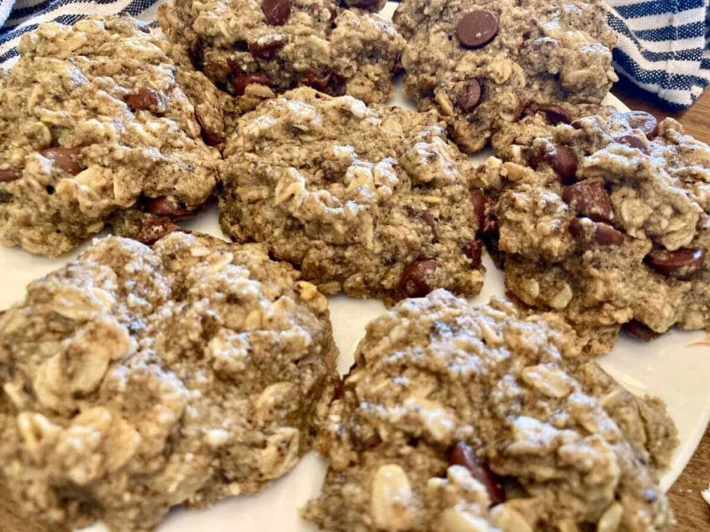 Closeup of luten-free chocolate oatmeal cookies.