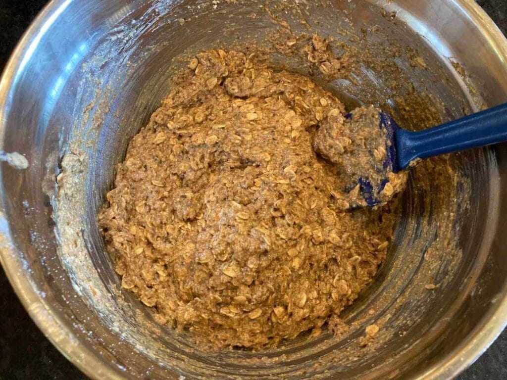 Stirring cookie dough.