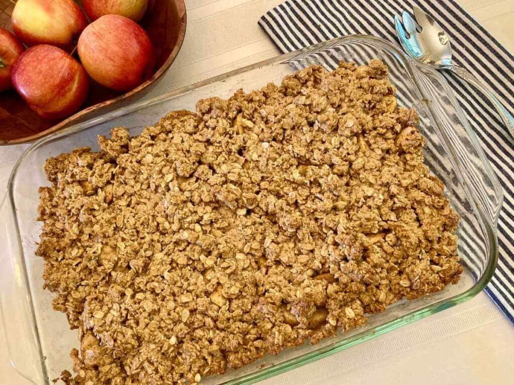 Pan of gluten-free apple crisp.