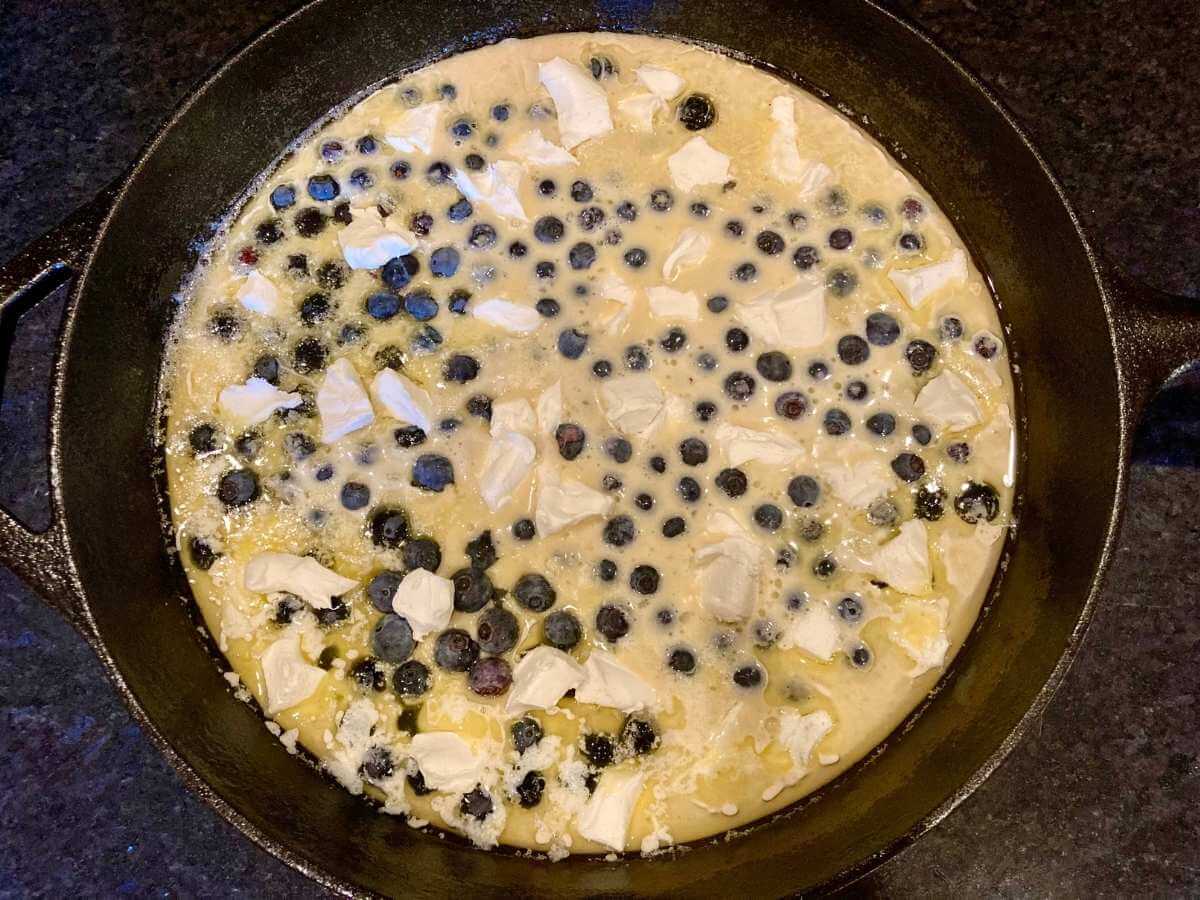 Unbaked blueberry cheesecake German pancake.