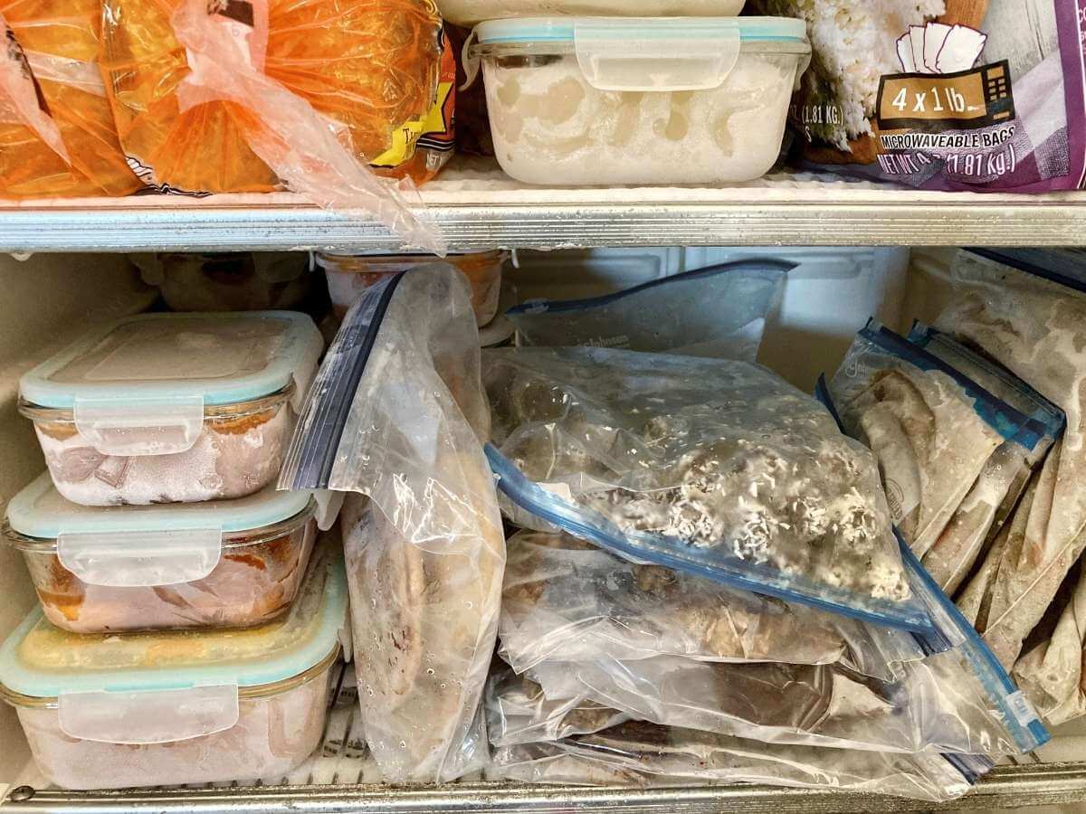 Freezer meals in the freezer.