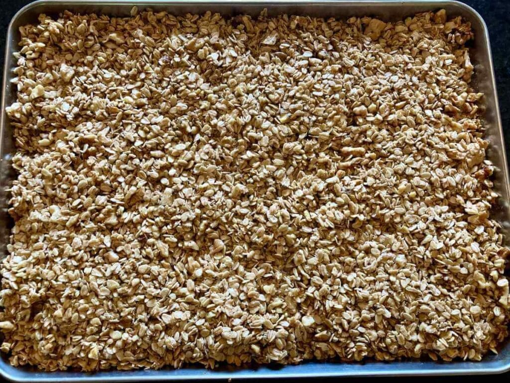 Homemade granola right out of the oven.