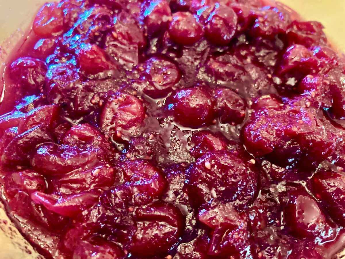 Closeup of refined sugar-free cranberry sauce.