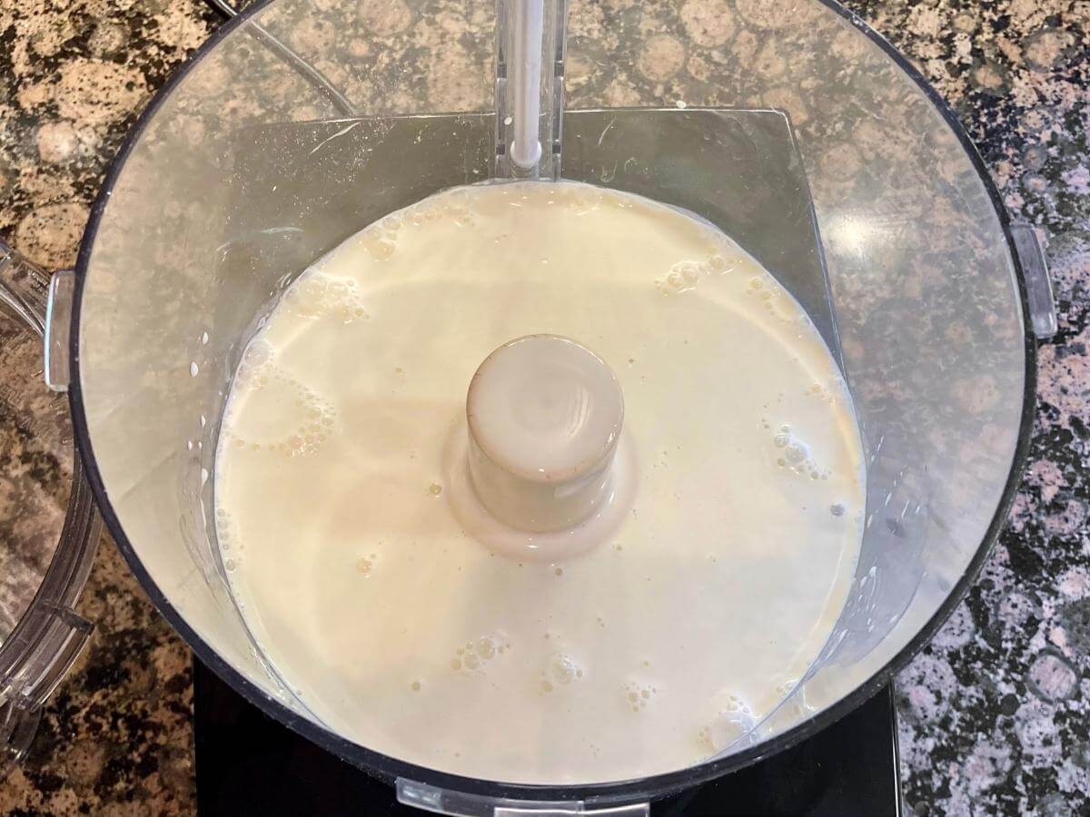 Cream in a food processor.