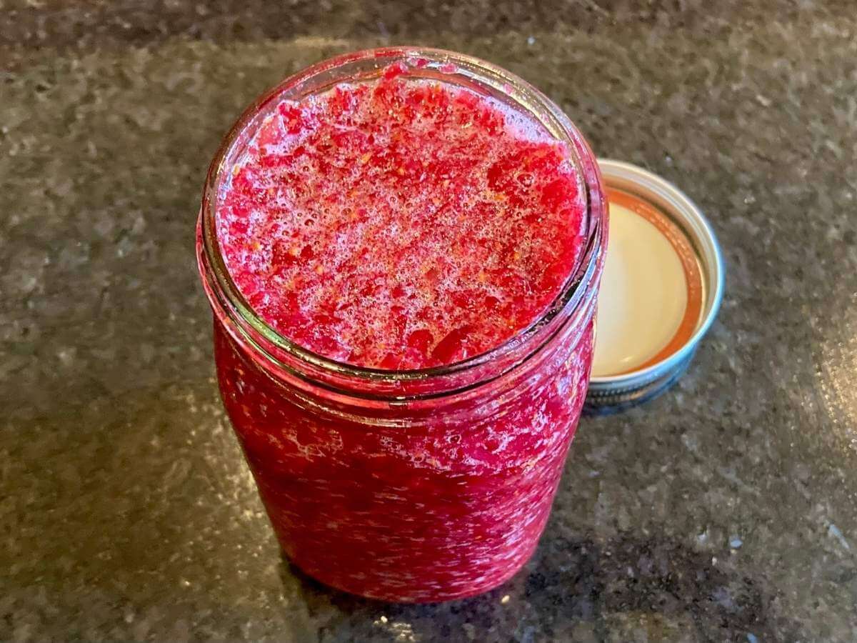 Cranberry mixture packed into jar.