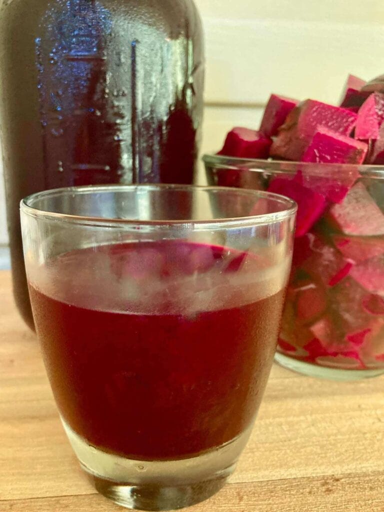 Glass of beet kvass.