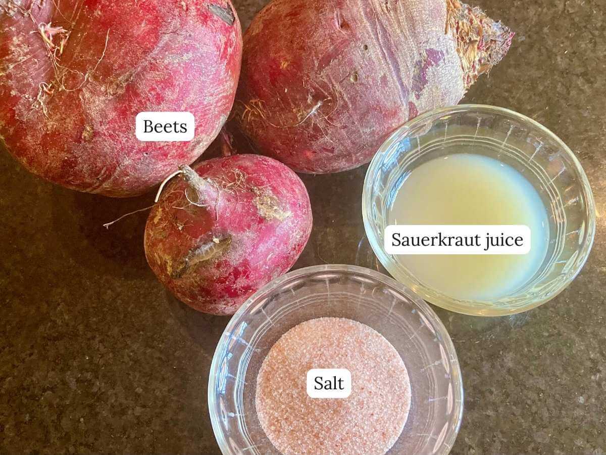 Ingredients for beet kvass on a counter.