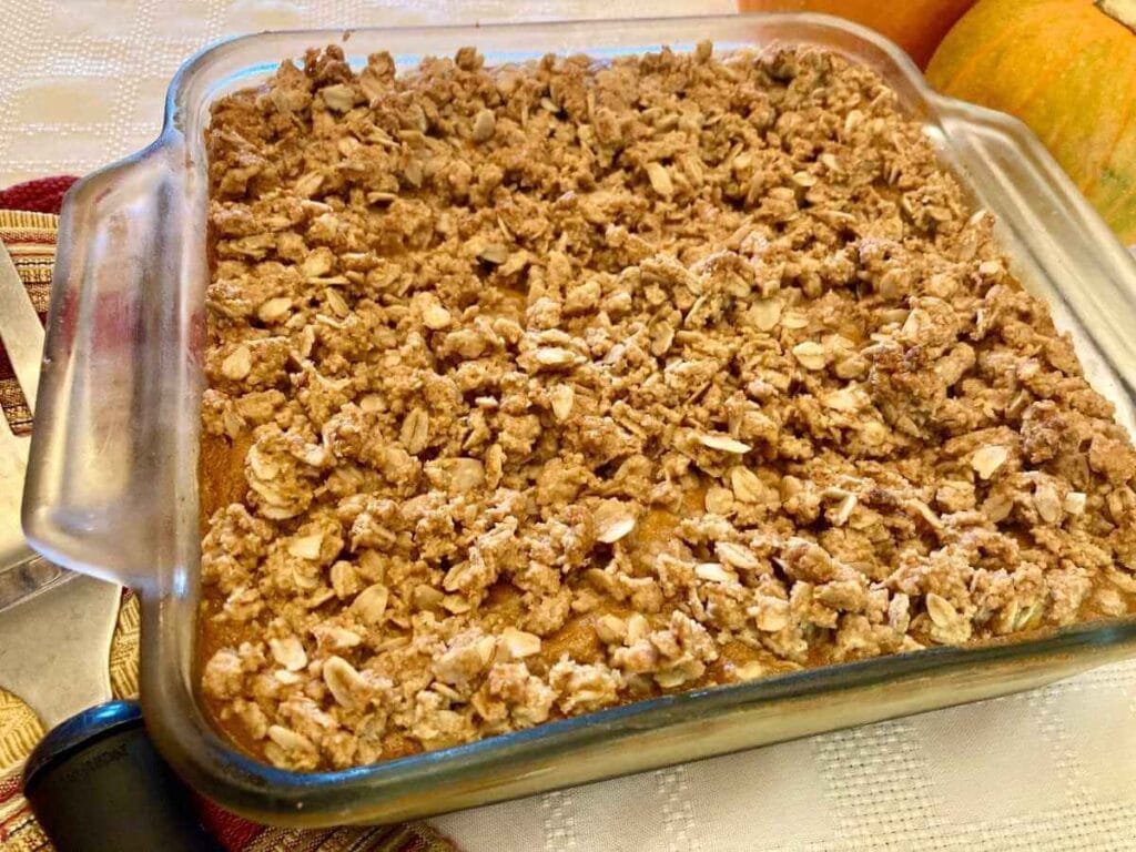 Gluten-free pumpkin cheesecake bars right out of the oven.