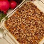 Gluten-free sweet potato casserole in a baking dish.