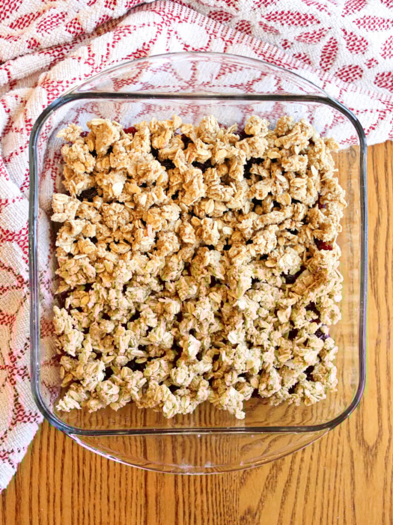 Gluten-free cranberry crisp bars ready to bake.