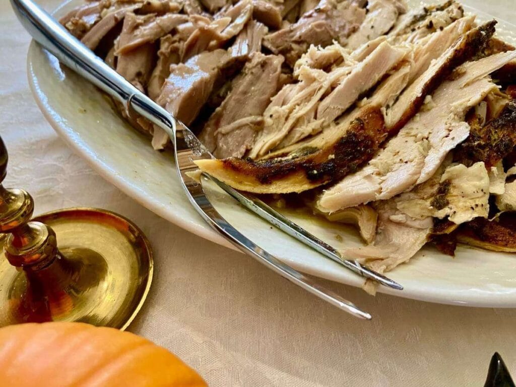 Plate of turkey slices.