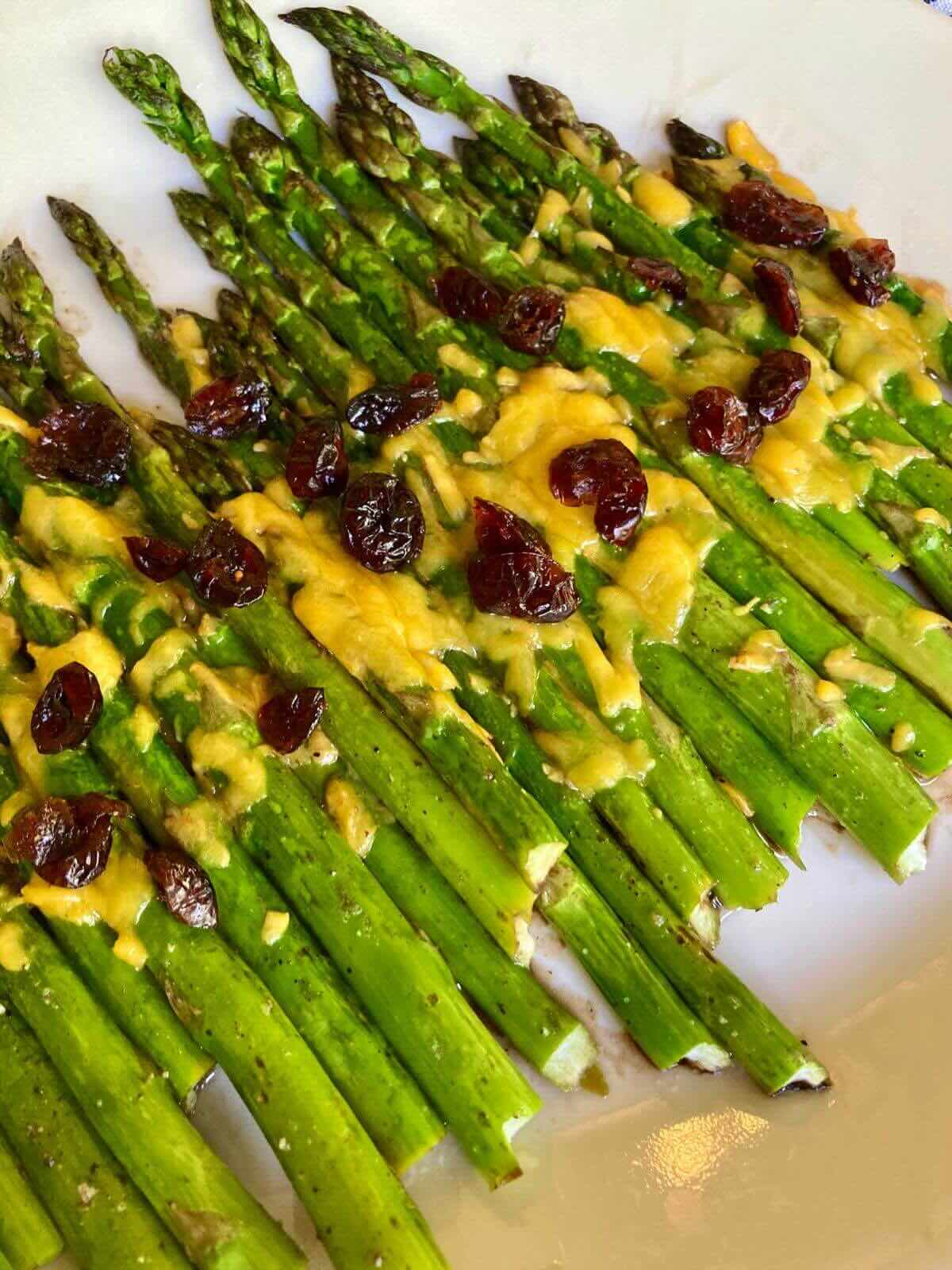 Closeup of cheesy balsamic asparagus 