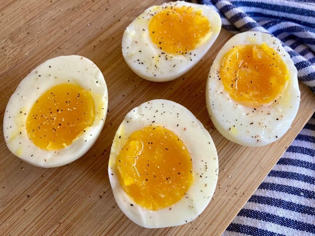 4 medium boiled egg halves with salt and pepper