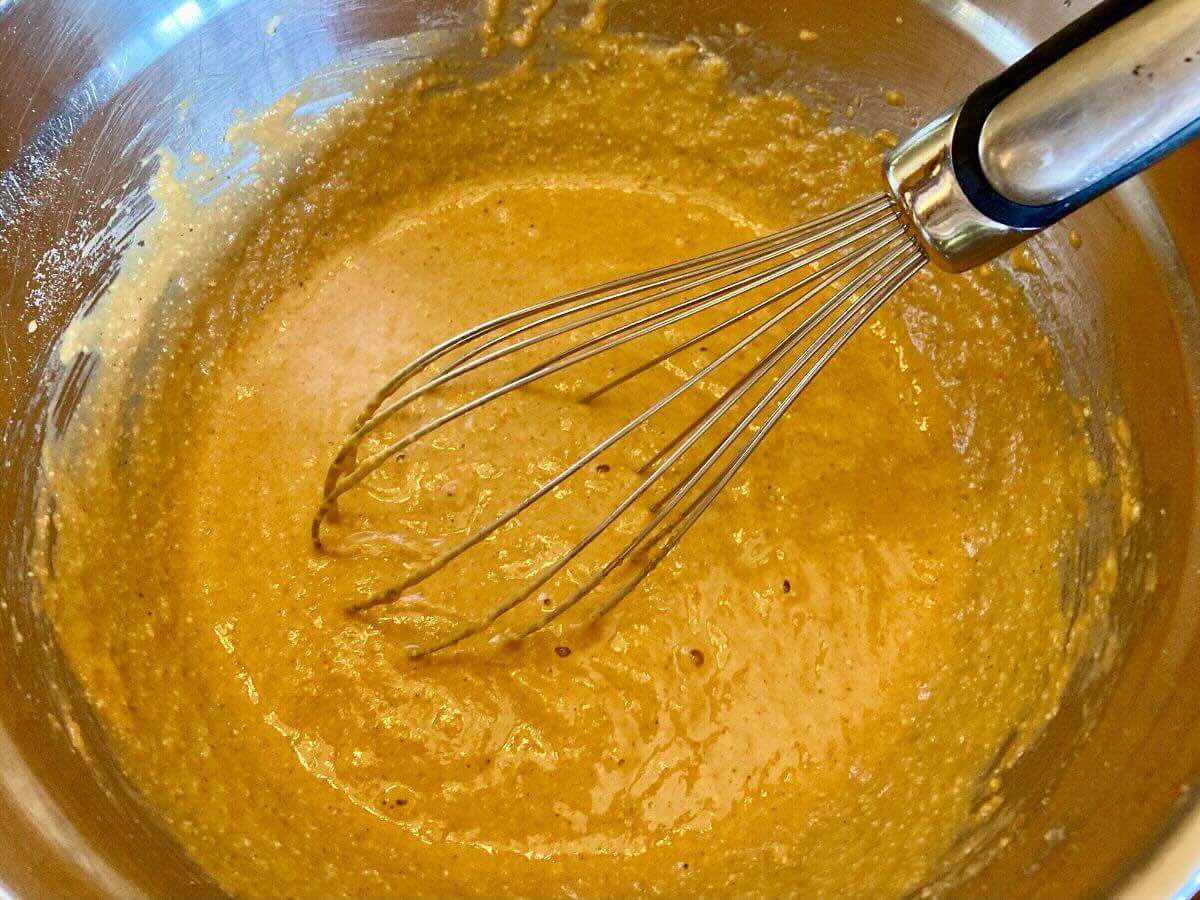 Mixing batter in bowl
