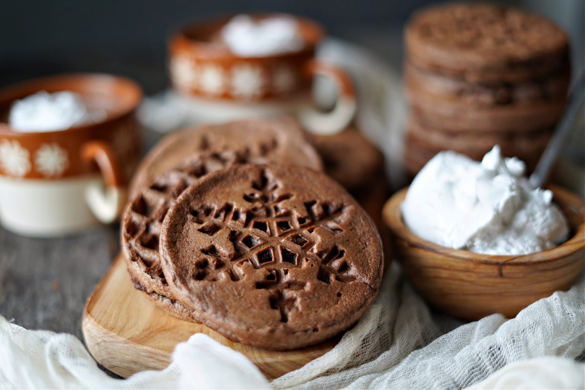 stack of hot cocoa waffles