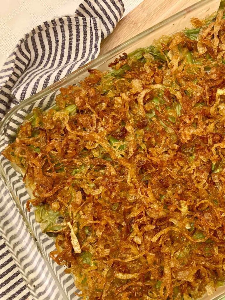 Closeup of green bean casserole