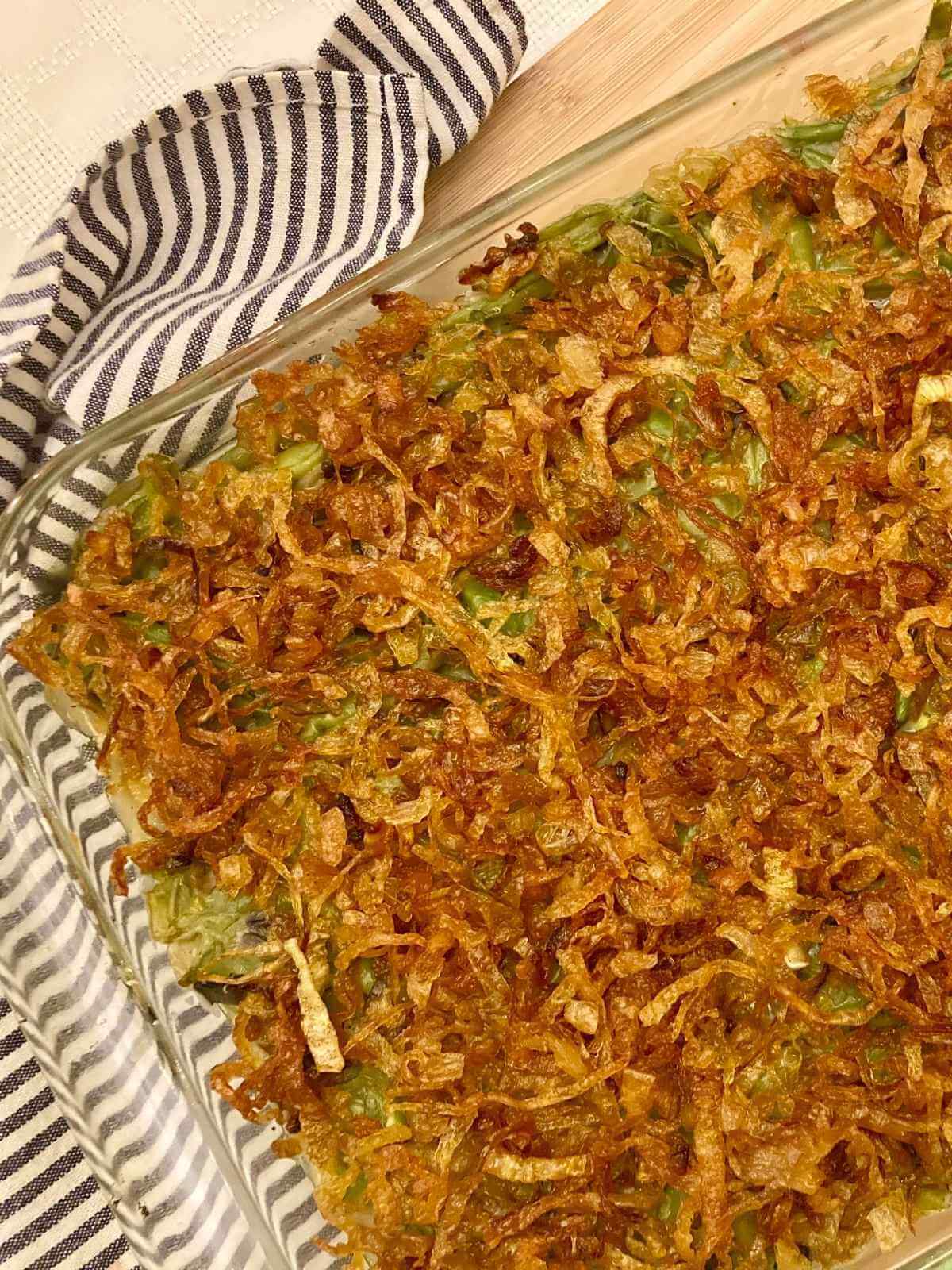 Closeup of green bean casserole
