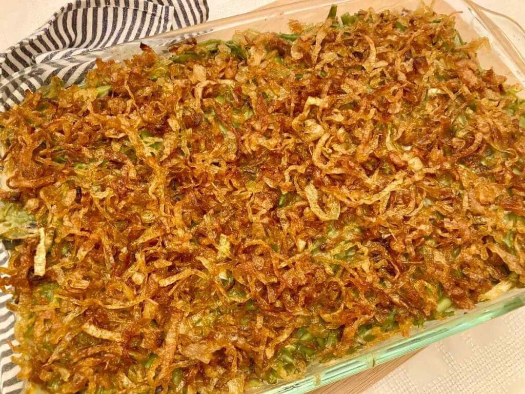 closeup of green bean casserole on table