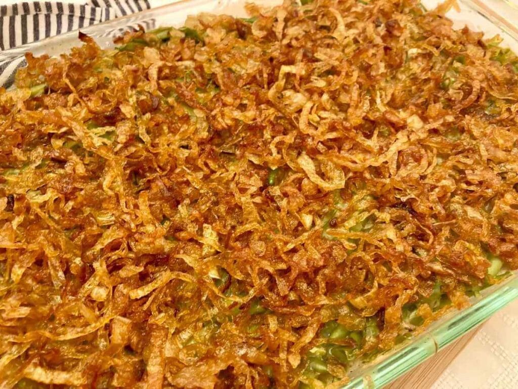 closeup of green bean casserole