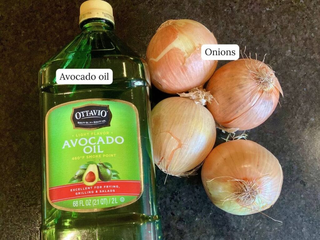 Ingredients for gluten-free fried onions on counter