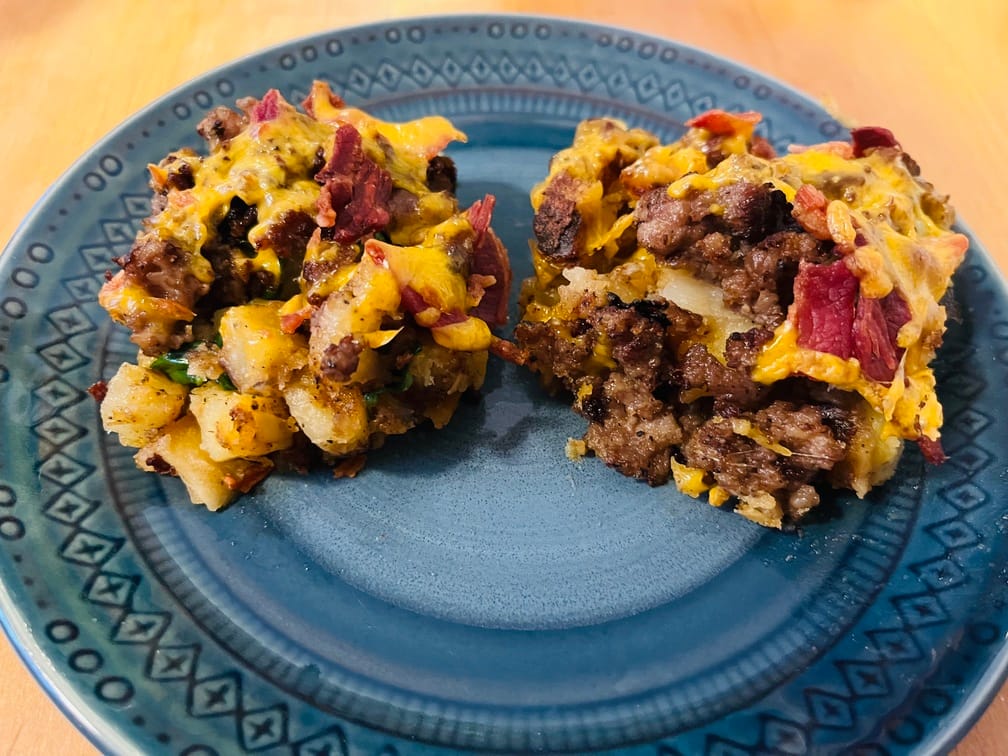 Breakfast casserole without eggs on a plate