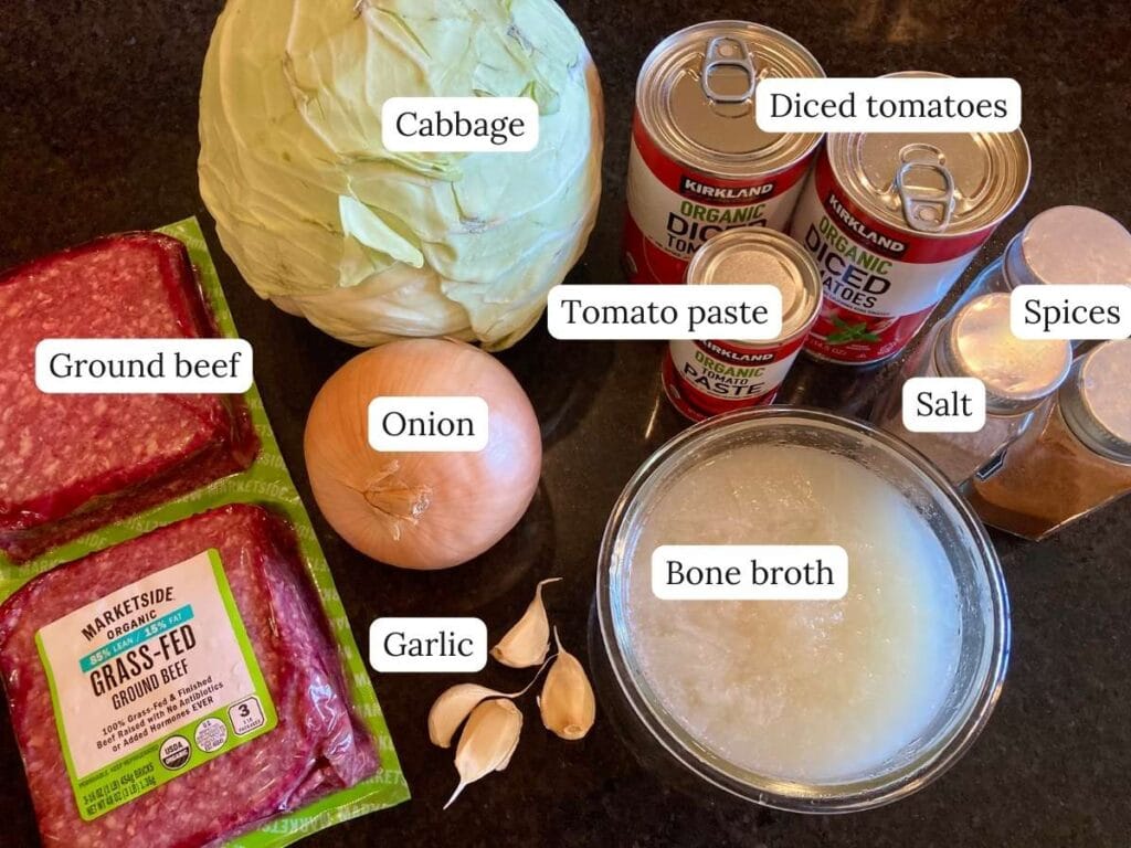 Ingredients for cabbage roll in a bowl on counter
