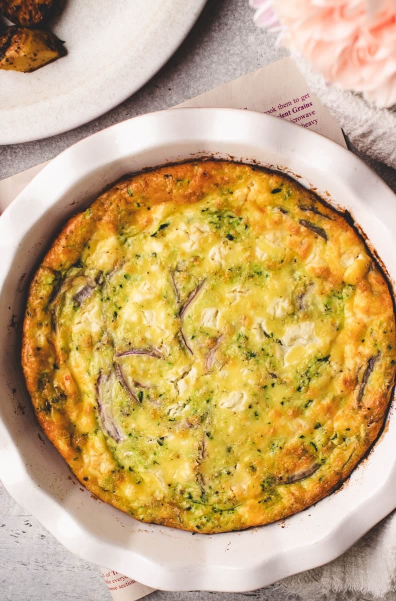 crustless zucchini quiche in a serving dish