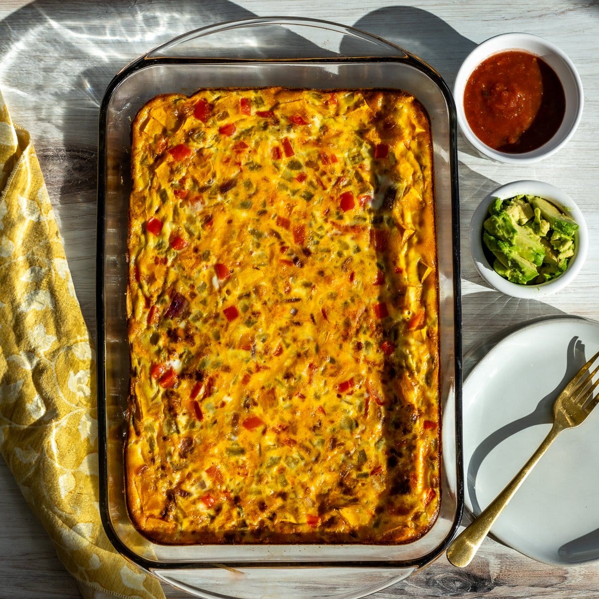 Sweet potato and chorizo in casserole dish