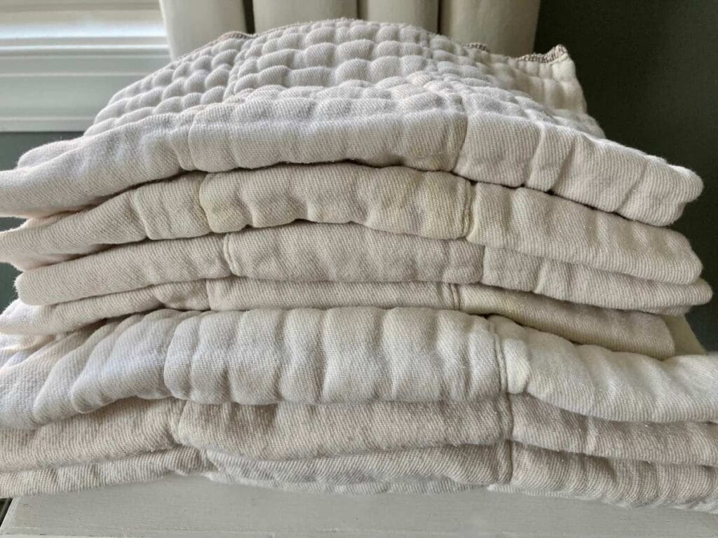 Stack of prefold cloth diapers