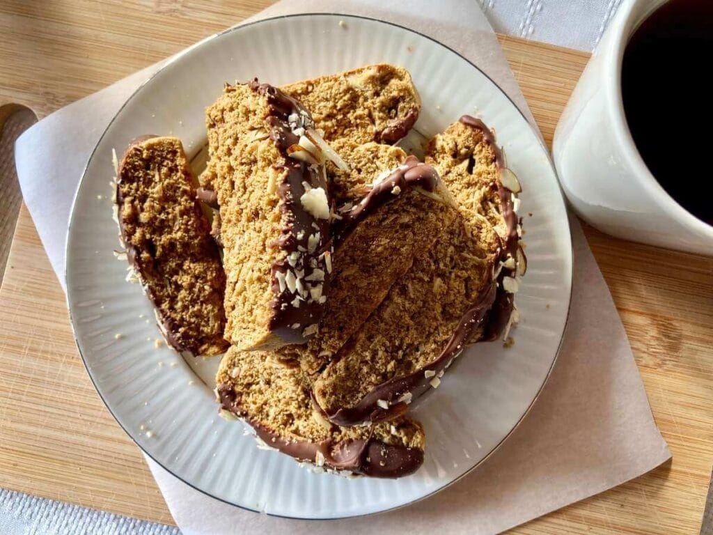 Gluten-free biscotti stacked on plate