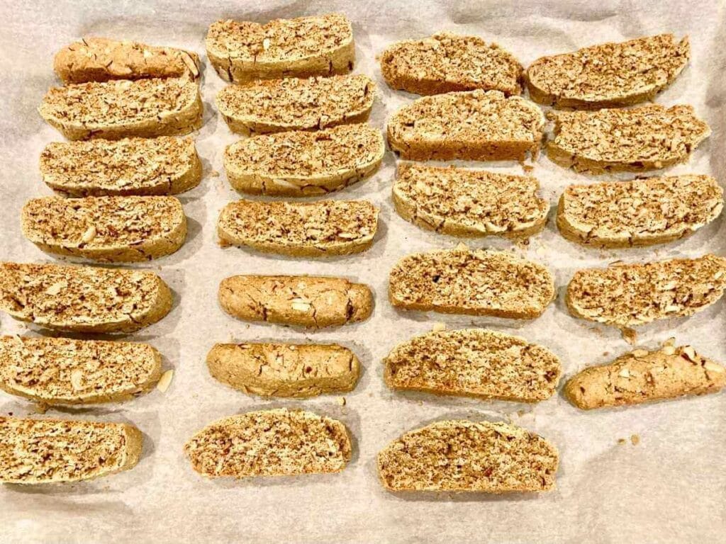 Sliced biscotti on parchment paper