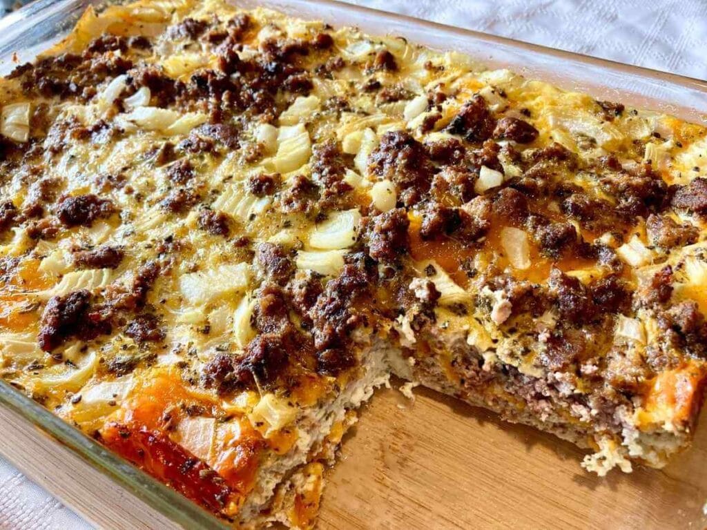 healthy egg strata with a slice taken out
