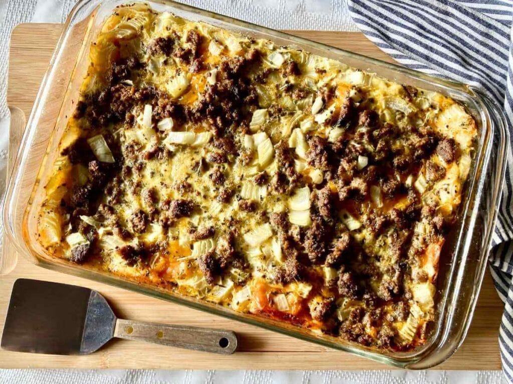 healthy egg strata in casserole dish