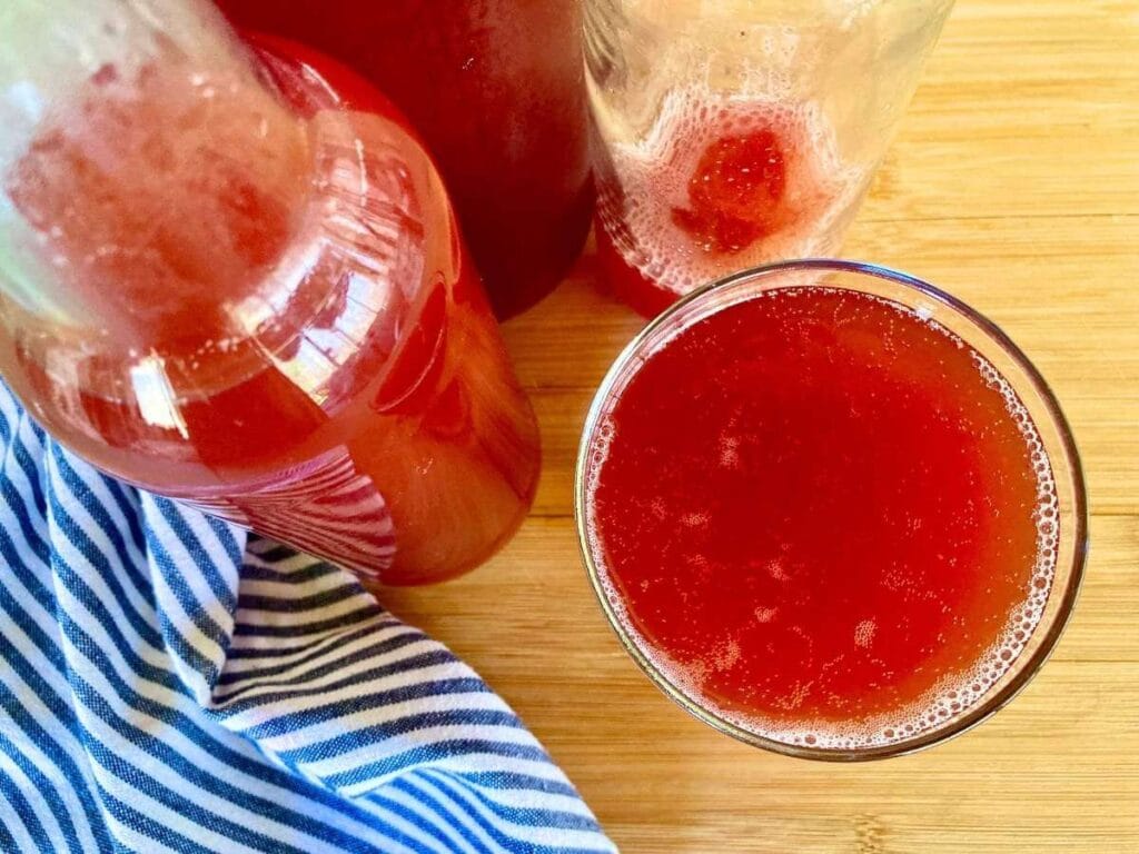 Water kefir in glass and bottles