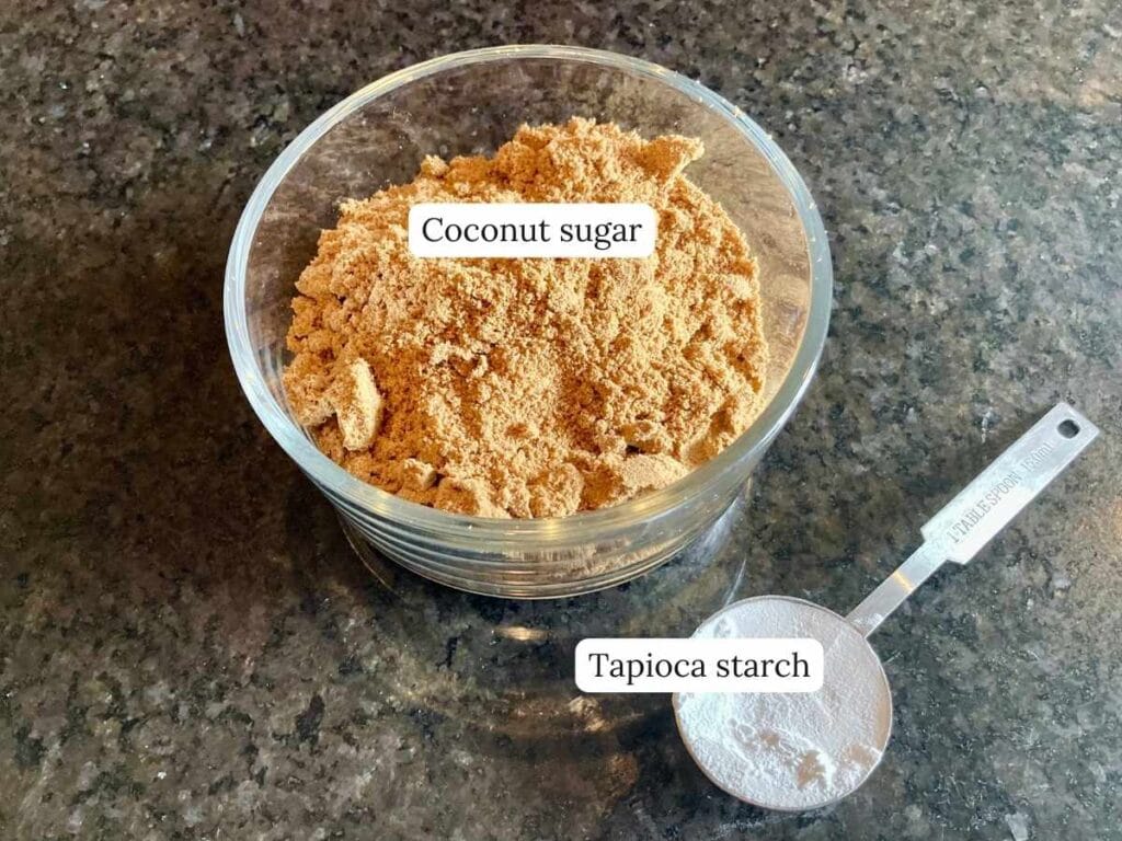 Ingredients for powdered coconut sugar on counter