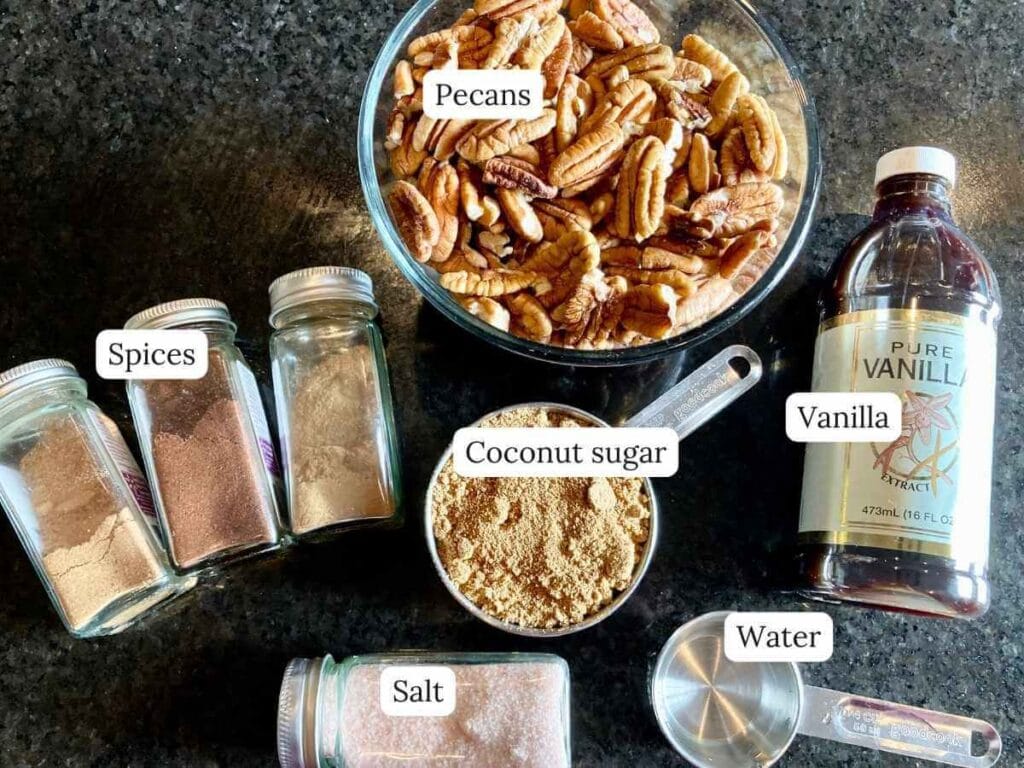 ingredients for candied pecans on counter