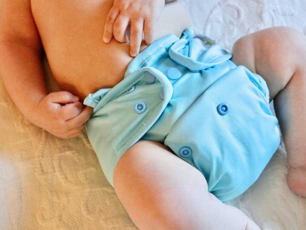 Closeup of cloth diaper on a baby.