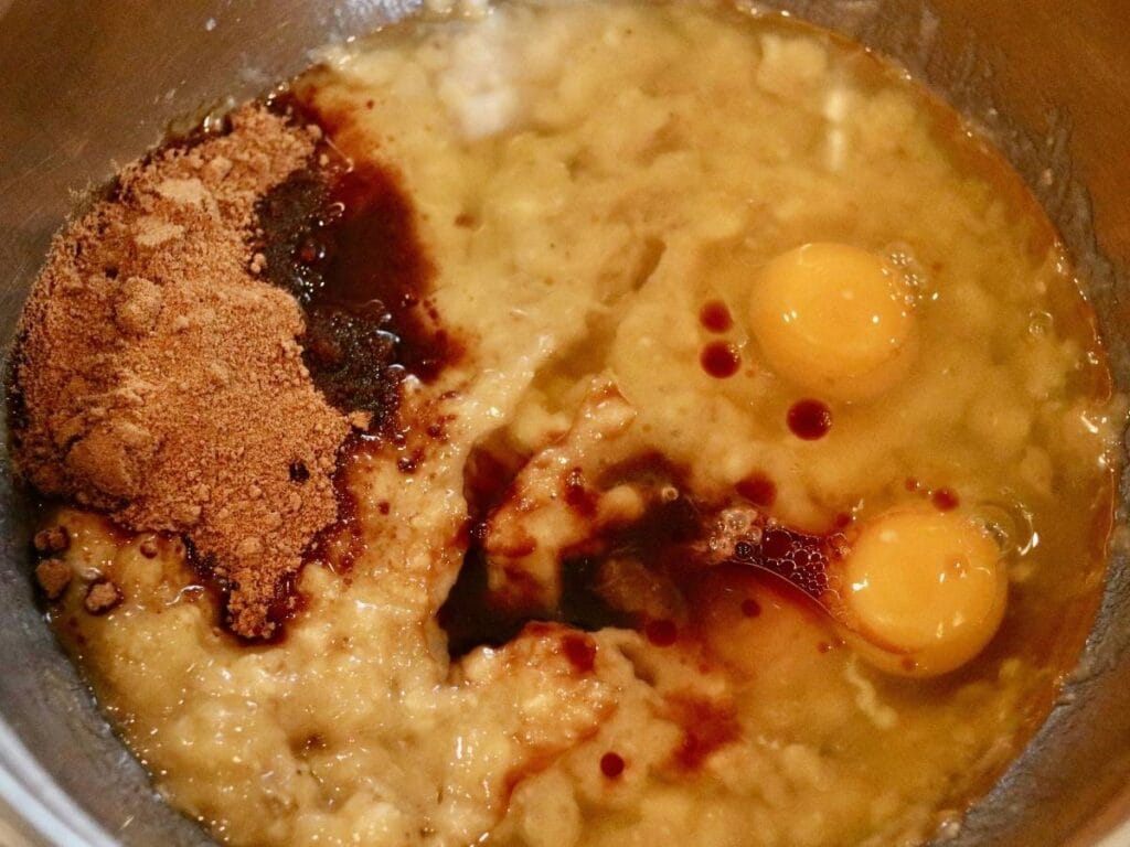 Wet ingredients in a bowl.