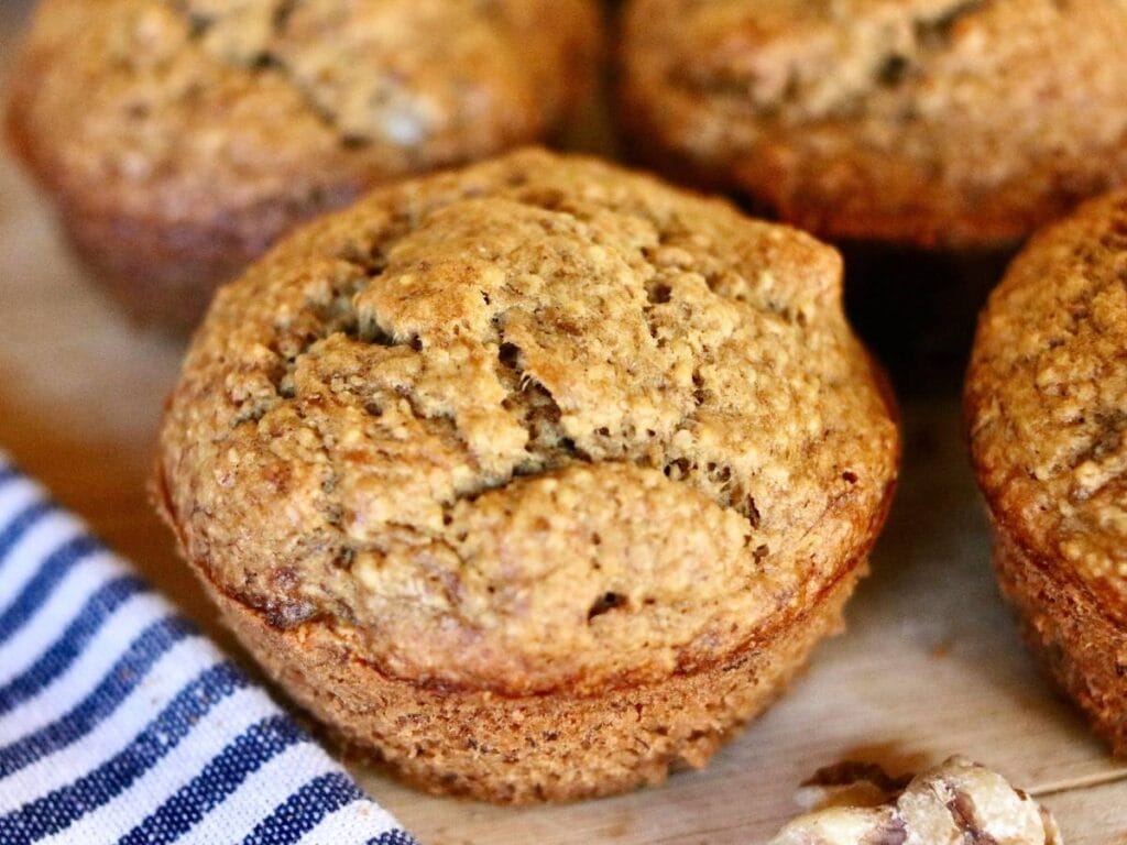 Closeup of oat flour banana muffin.
