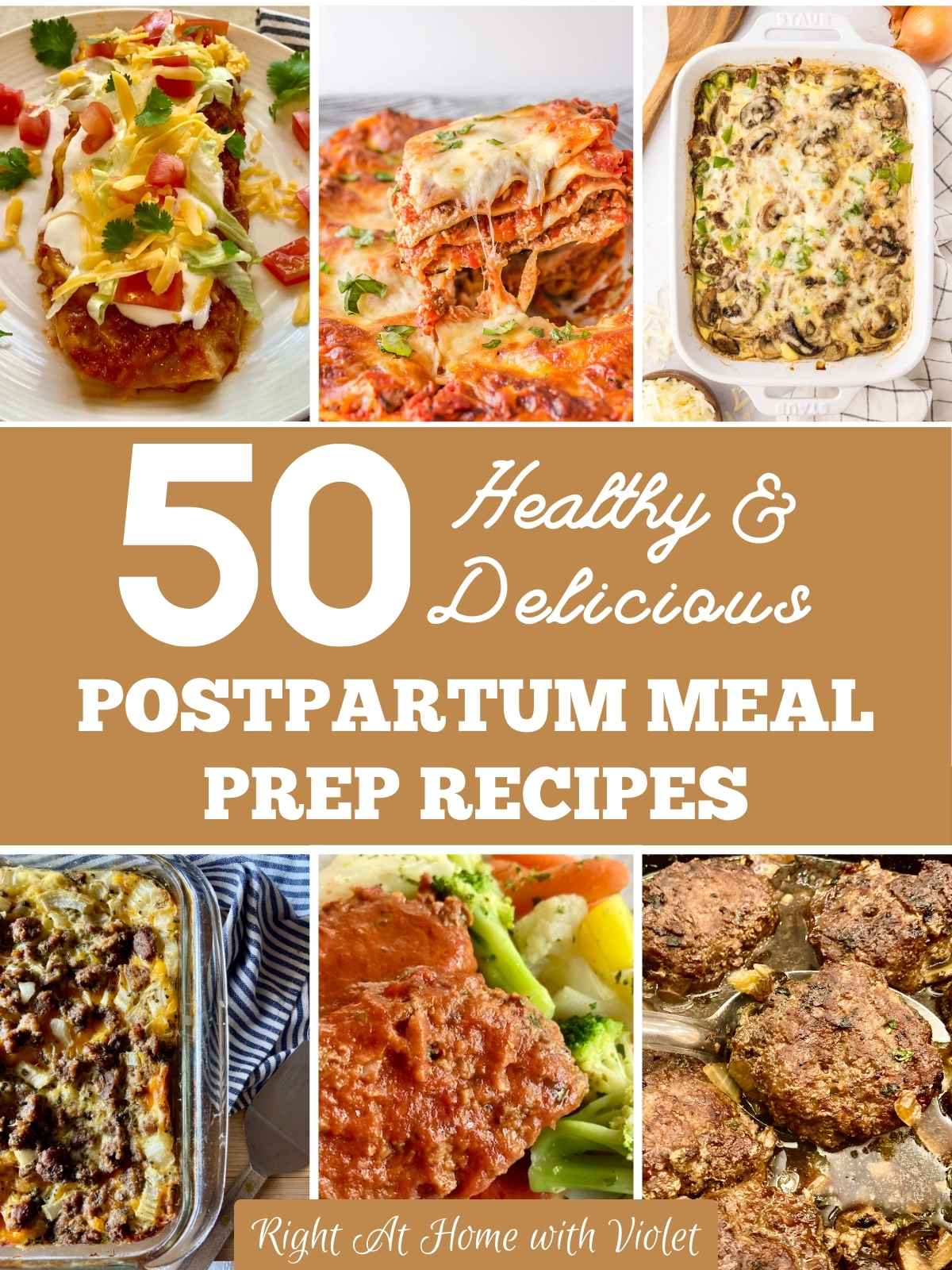 collage with postpartum meal prep recipes