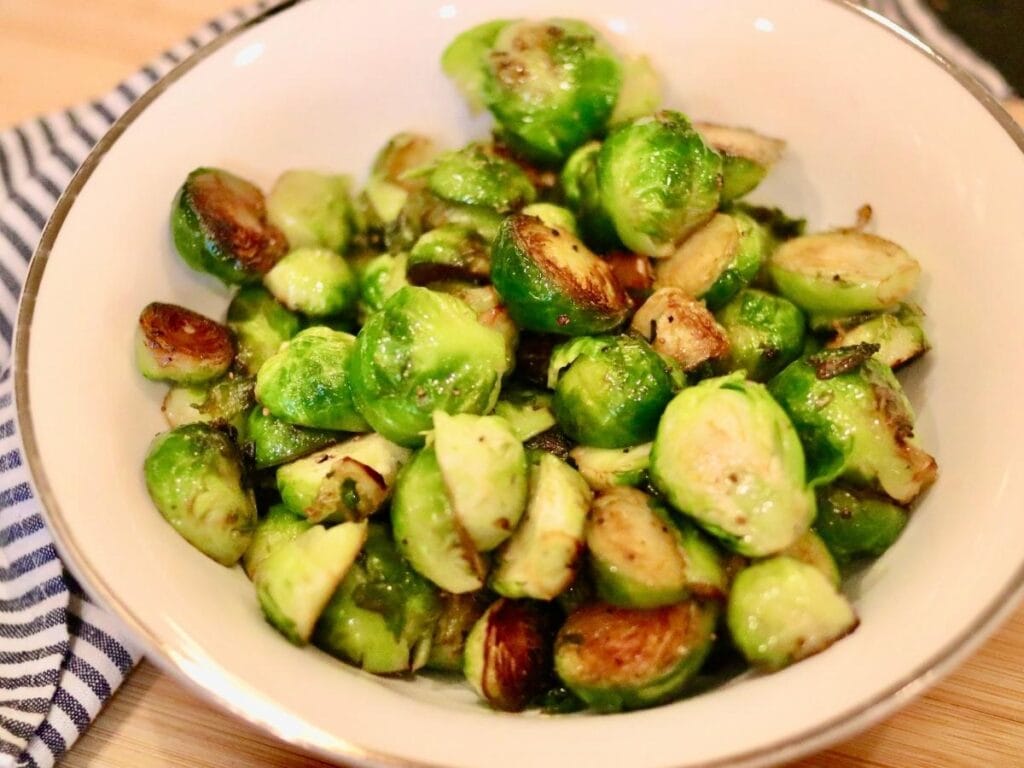 Stovetop Brussels sprouts in a bowl
