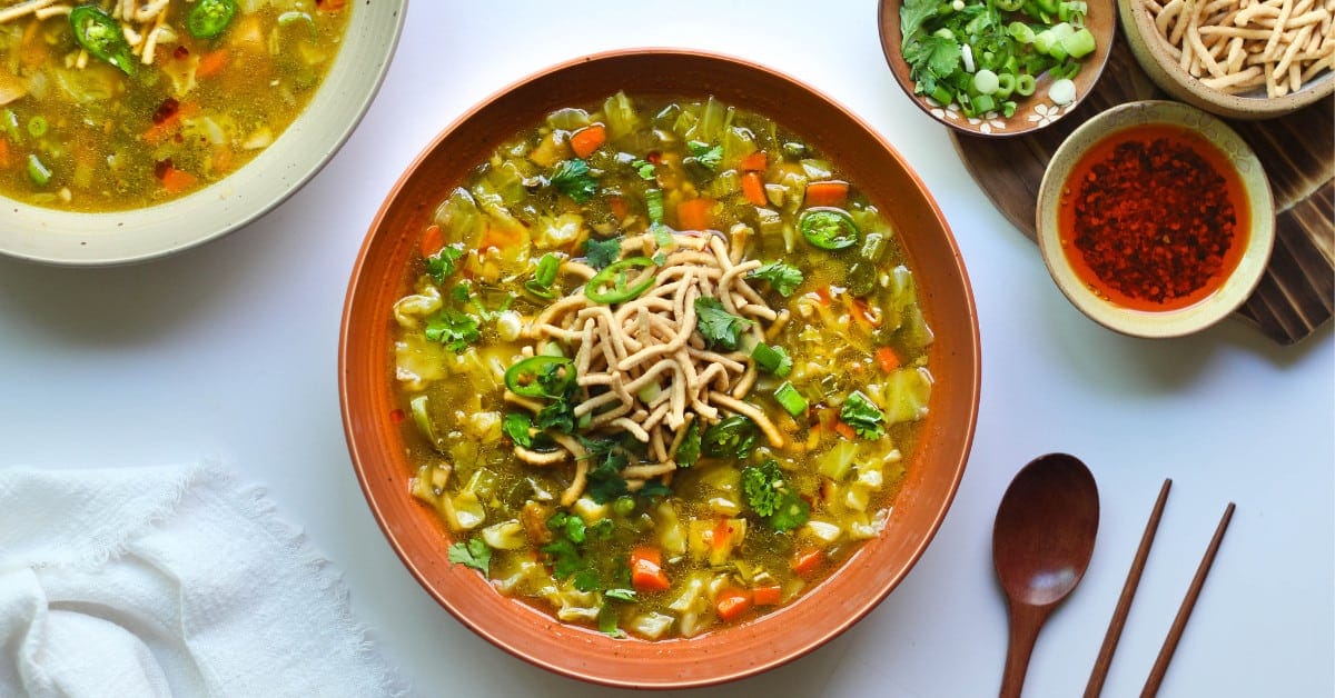 chicken manchow soup in a bowl