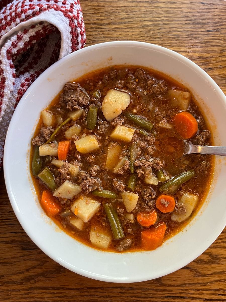 Bowl with hamburger soup