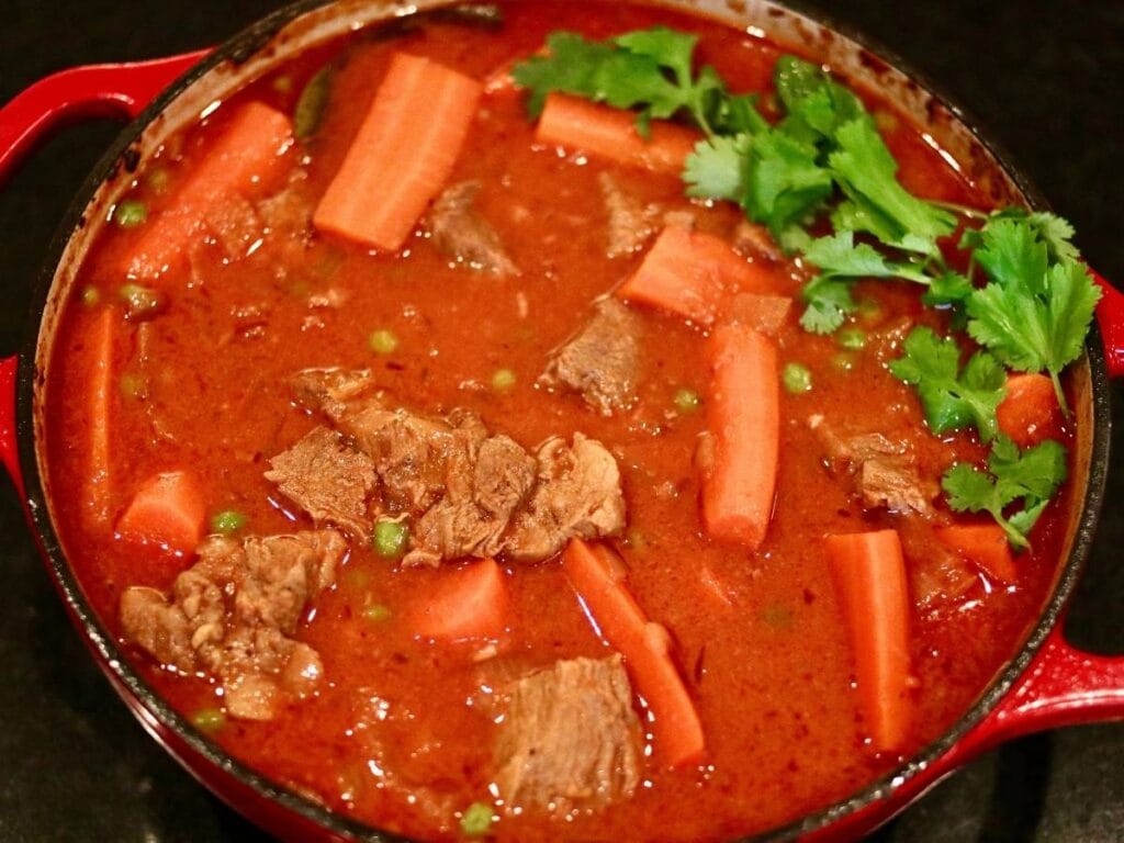 Indian beef curry with cilantro.