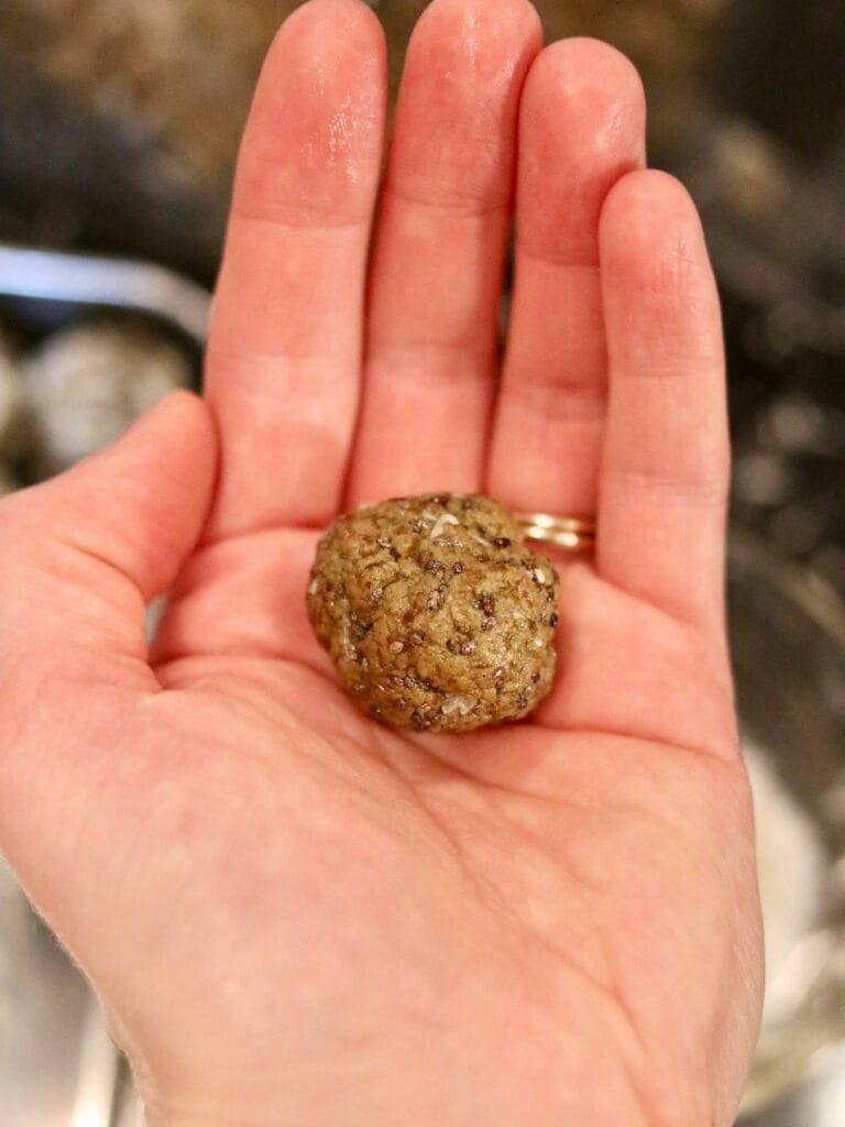 Rolling a protein ball in a hand.